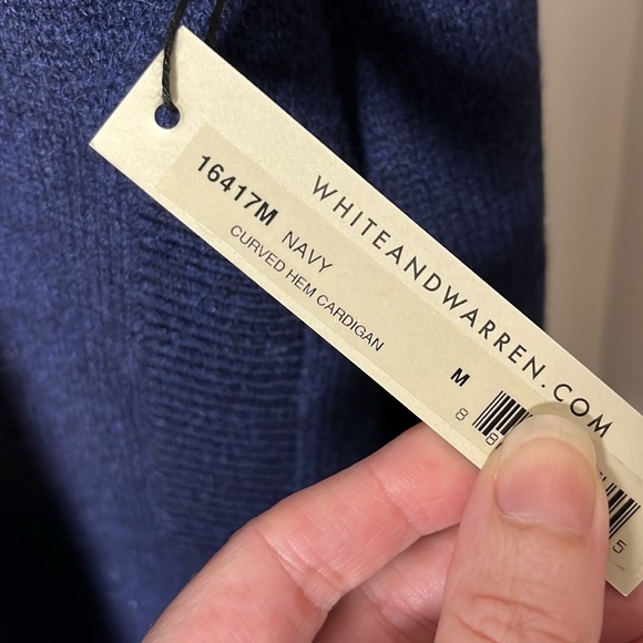 NWT White+Warren 100% Cashmere Navy Blue Curved Hem Open Cardigan Sz M - Picture 13 of 13